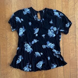 Lucky Brand Black and Blue Floral Blouse